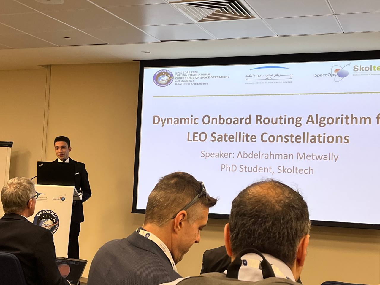 PhD student Abdelrahman Metwally of the Skoltech Intelligent sensing group just spoke at the SPACEOPS 2023 the 17th international conference on space operations in Dubai. 