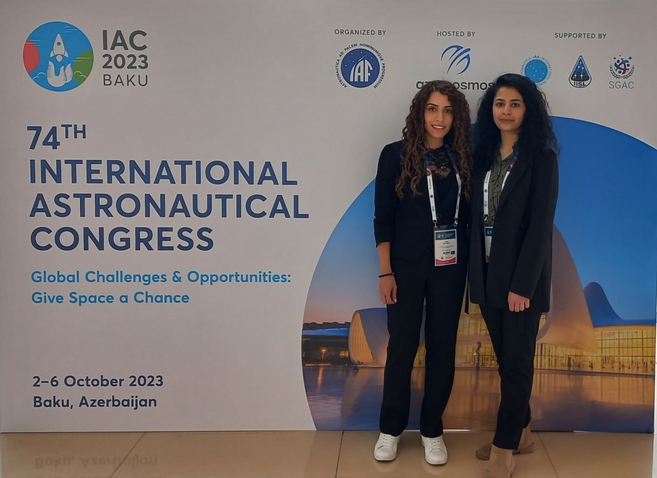 Bisma Sajid and Zaina Abu Sha'ar, students of Skoltech's Engineering Systems Master's program, presented their work at this year's 74th International Astronautical Congress in Baku, Azerbaijan. 